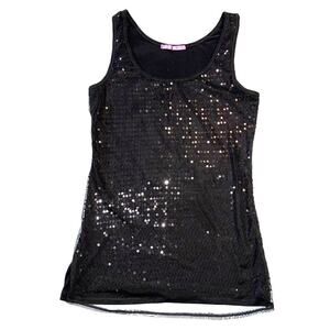Smart Set Womens Tank Top Shirt Sequin Sleeveless Black Glitter Club Party Small